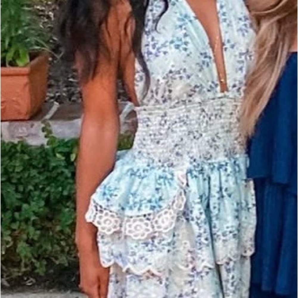 Blue Tiered Halter Ruffled Mini Dress